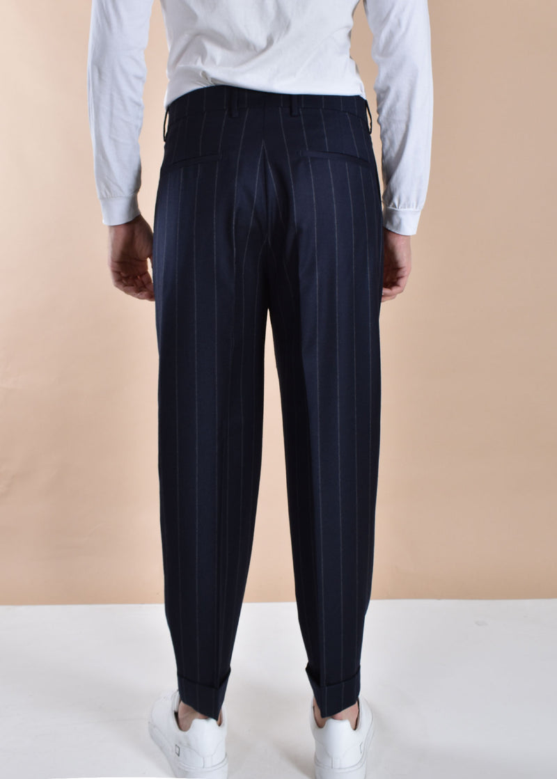 Pantalone Berwich gessato chiaia blu risvolti corto 