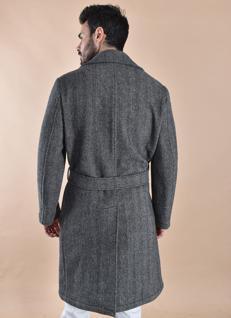 Cappotto Breras cintura Porto bianco nero spigato 