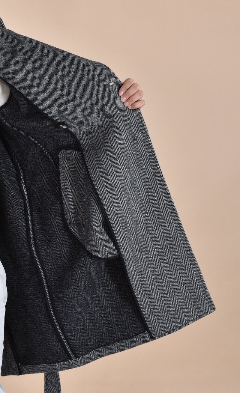 Cappotto Breras cintura Porto bianco nero spigato 