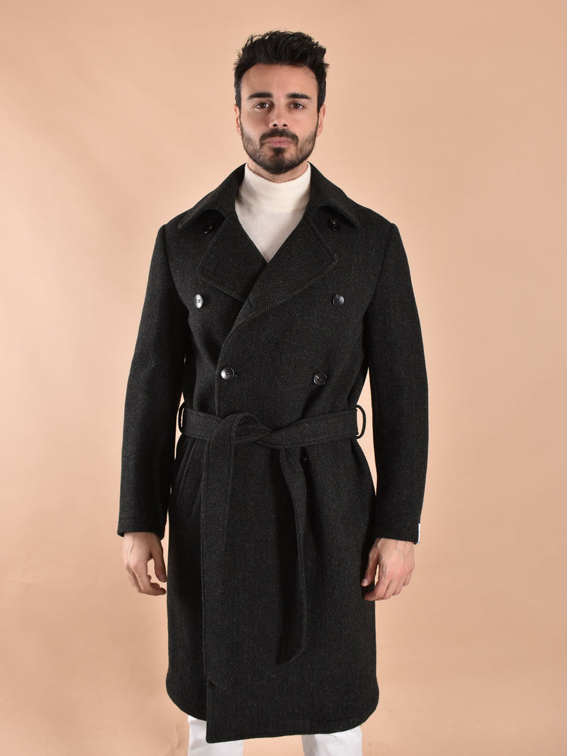 Cappotto Breras cintura Porto bianco spigato 