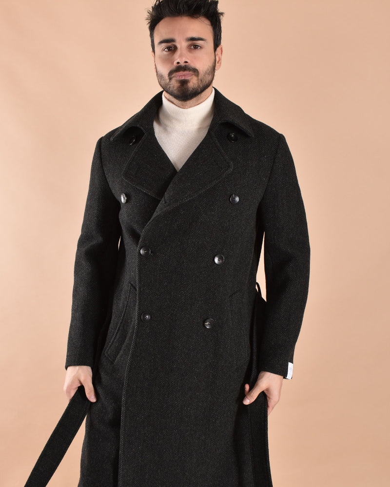 Cappotto Breras cintura Porto bianco spigato 