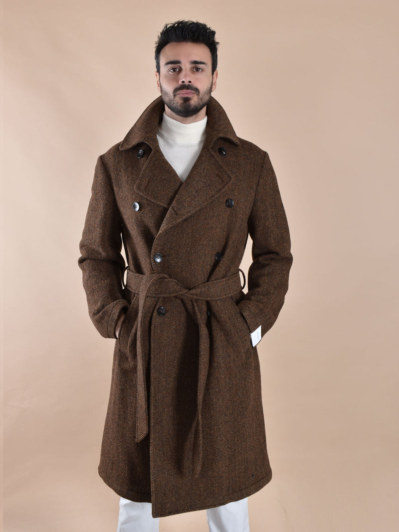 Cappotto Breras cintura Porto bianco spigato 