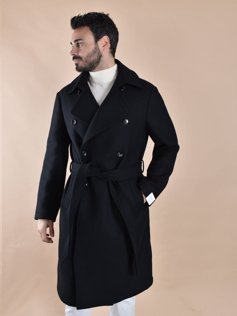 Cappotto Breras doppiopetto cintura lungo Porto nero 