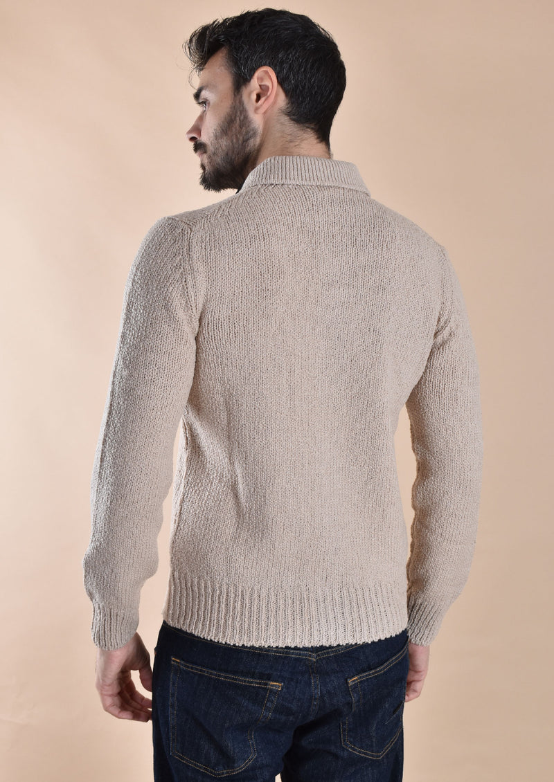 Cardigan polo Gan Sasso beige maglione 