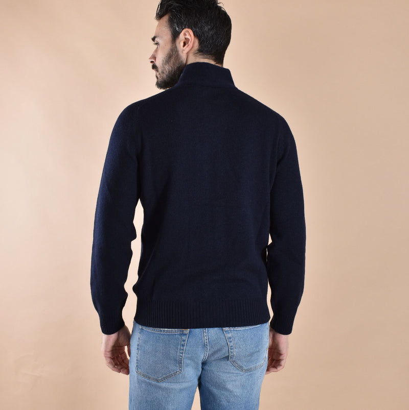 Cardigan Gran Sasso collo alto super geelong blu 