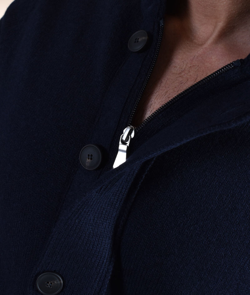 Cardigan Gran Sasso collo alto super geelong blu 