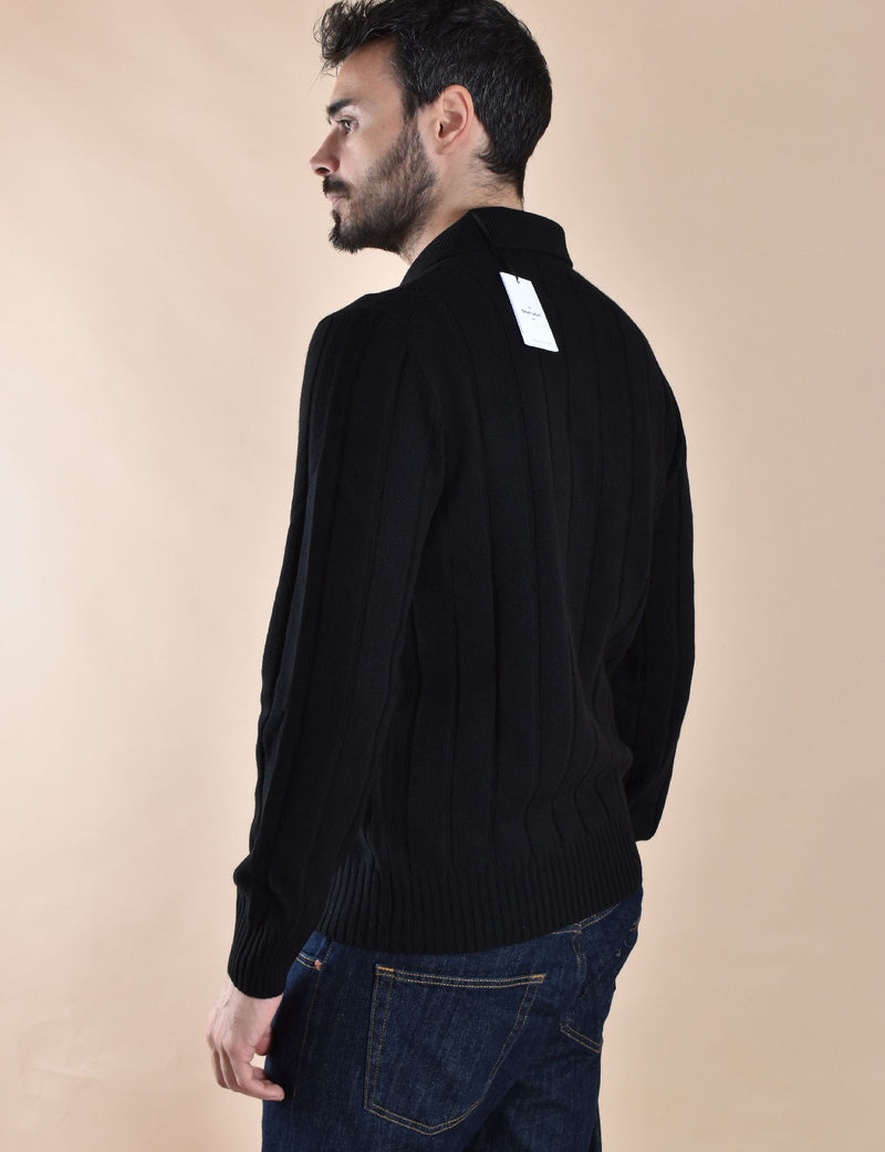 Polo Gran Sasso scollo V nera cashmere lana 