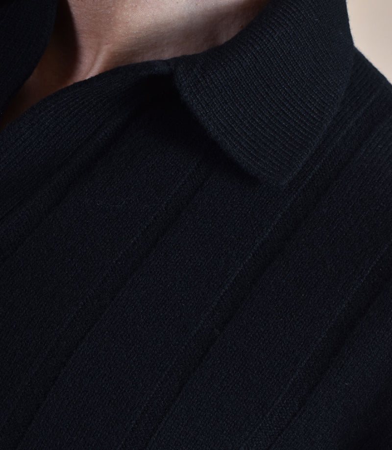 Polo Gran Sasso scollo V nera cashmere lana 