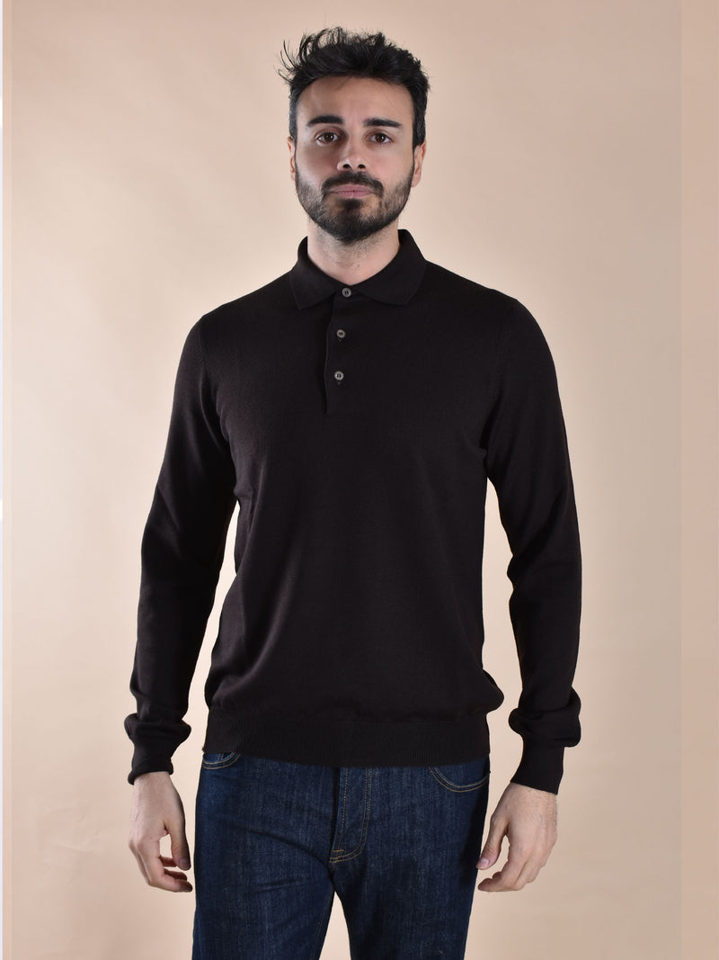 Polo Gran Sasso maglia tennis merinos extrafine marrone 