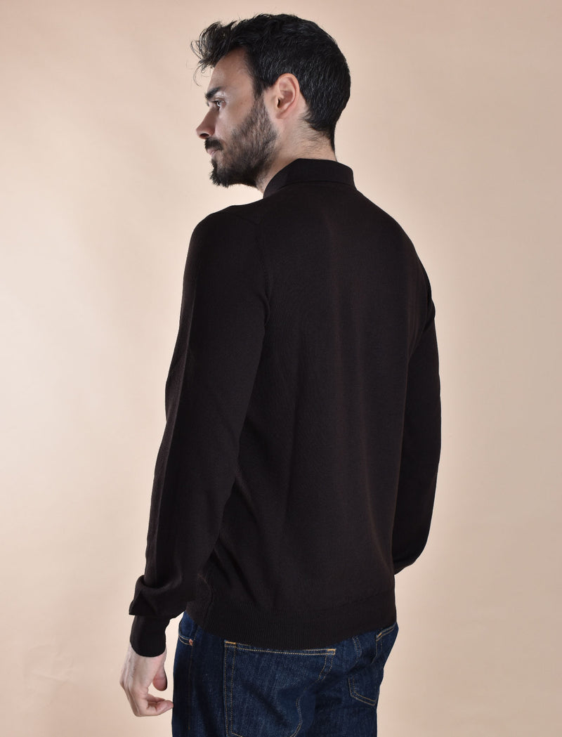 Polo Gran Sasso maglia tennis merinos extrafine marrone 