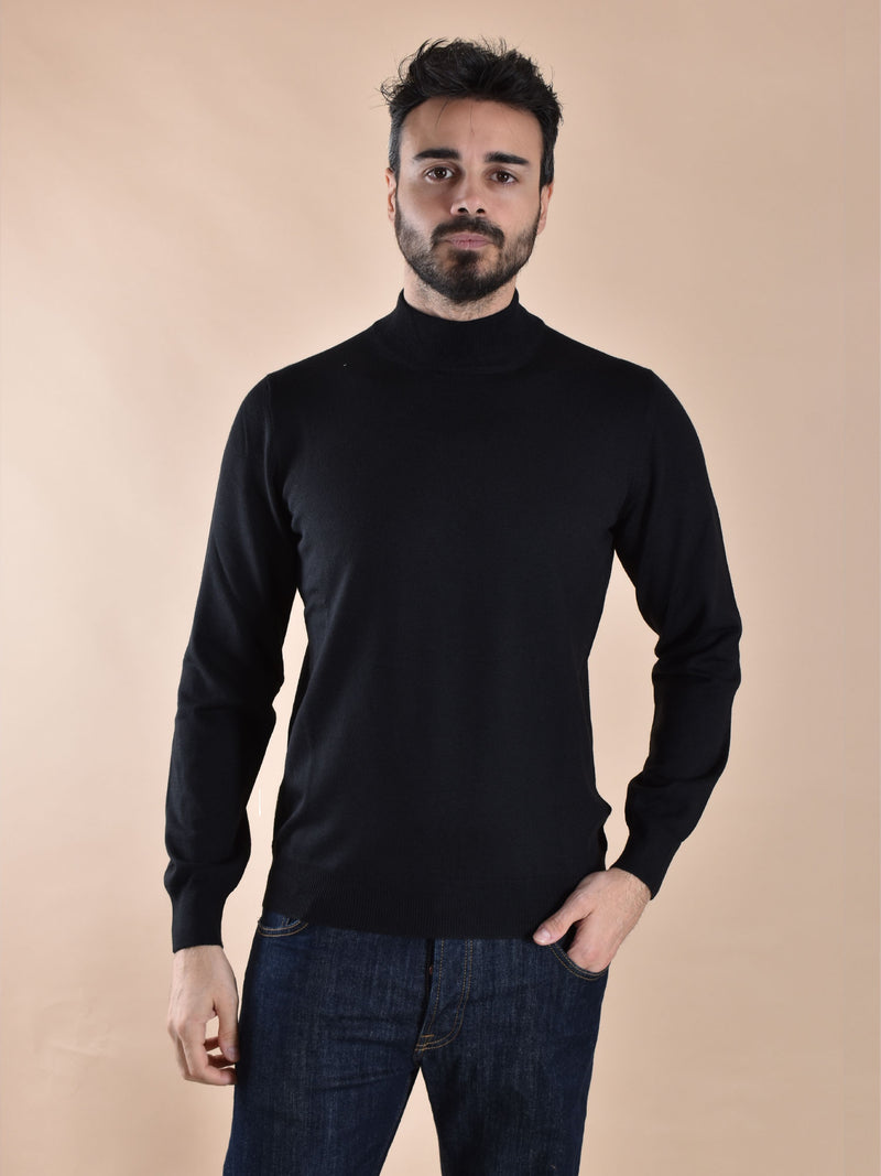 Maglia Gran Sasso lupetto nero merinos extrafine 