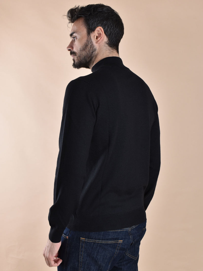 Maglia Gran Sasso lupetto nero merinos extrafine 
