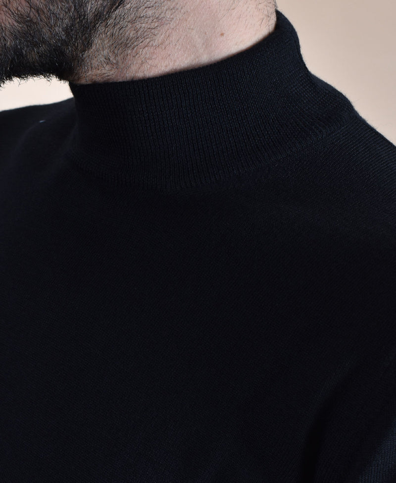 Maglia Gran Sasso lupetto nero merinos extrafine 