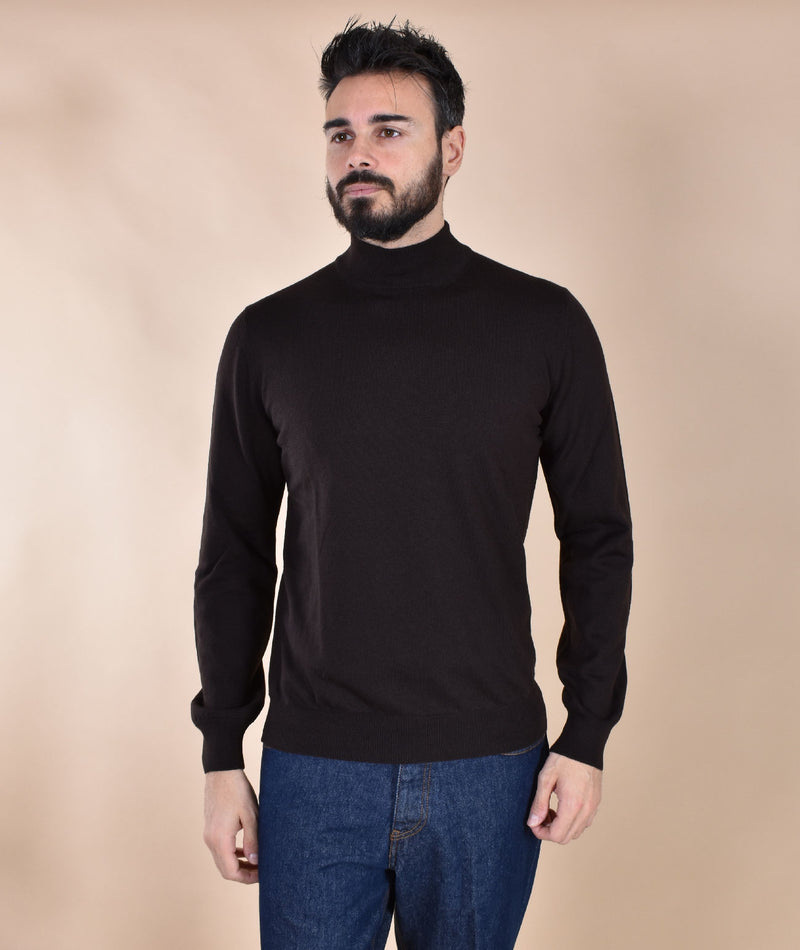 Maglia Gran Sasso lupetto marrone merinos extrafine 
