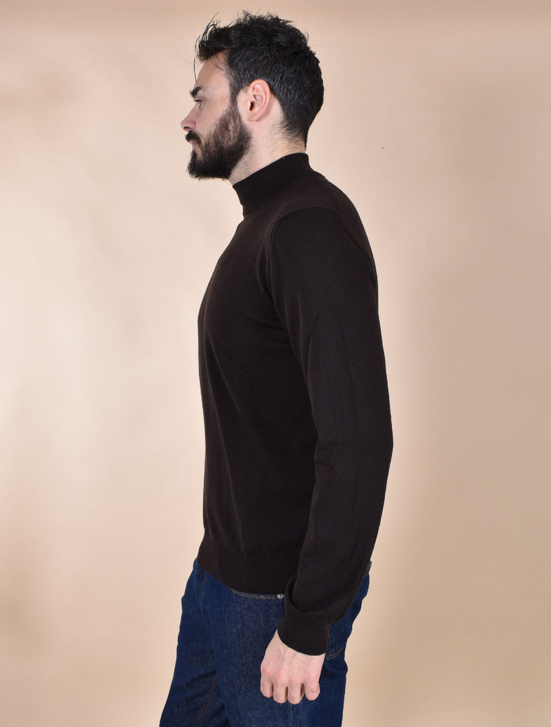 Maglia Gran Sasso lupetto marrone merinos extrafine 