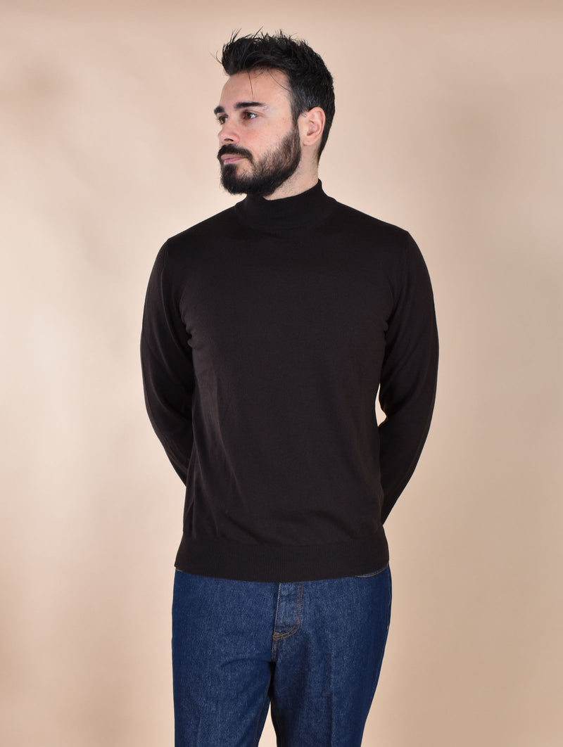 Maglia Gran Sasso lupetto marrone merinos extrafine 
