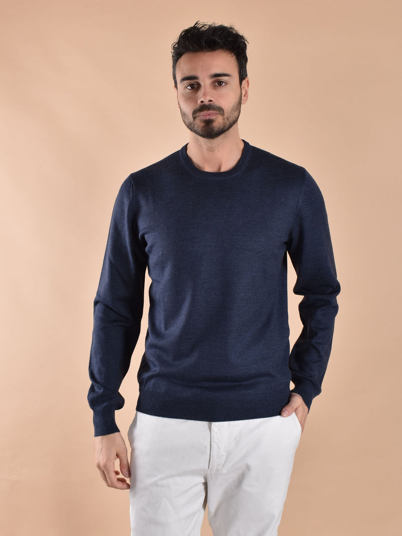 Maglia Gran Sasso paricollo blu merino extrafine 