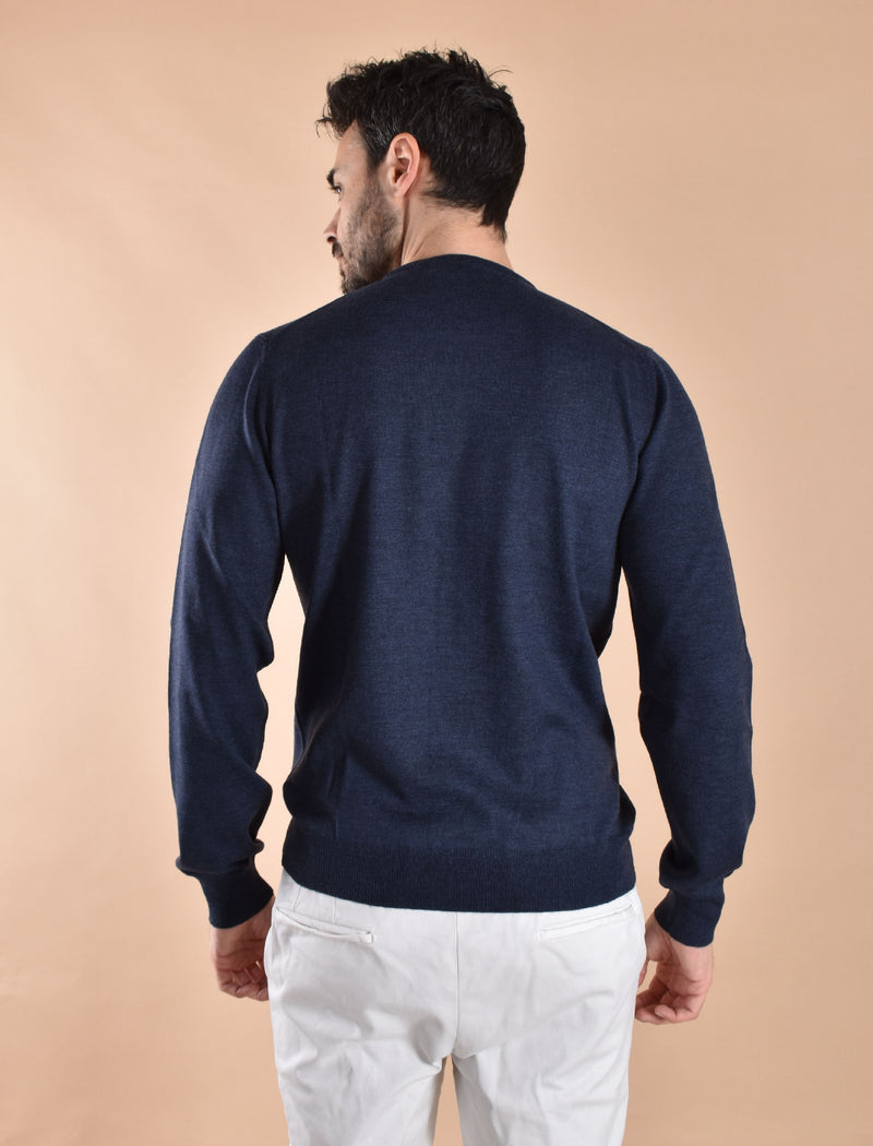 Maglia Gran Sasso paricollo blu merino extrafine 