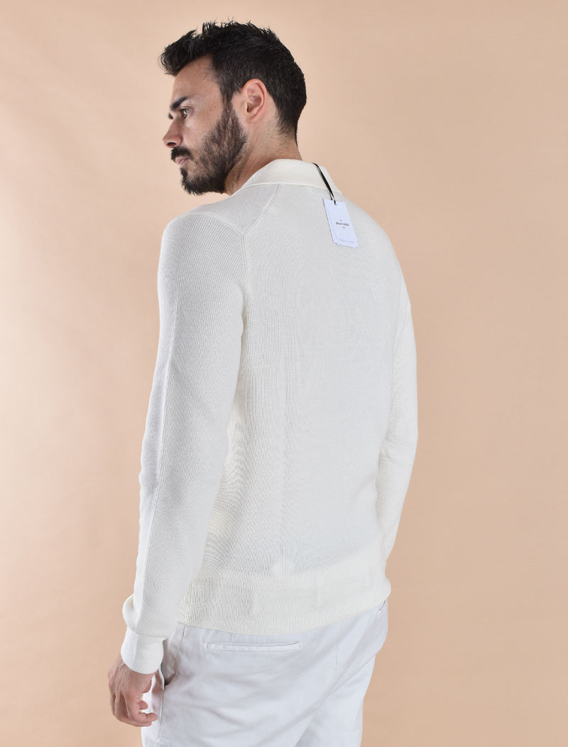 Polo Gran Sasso skipper merinos extrafine scollo V bianco 
