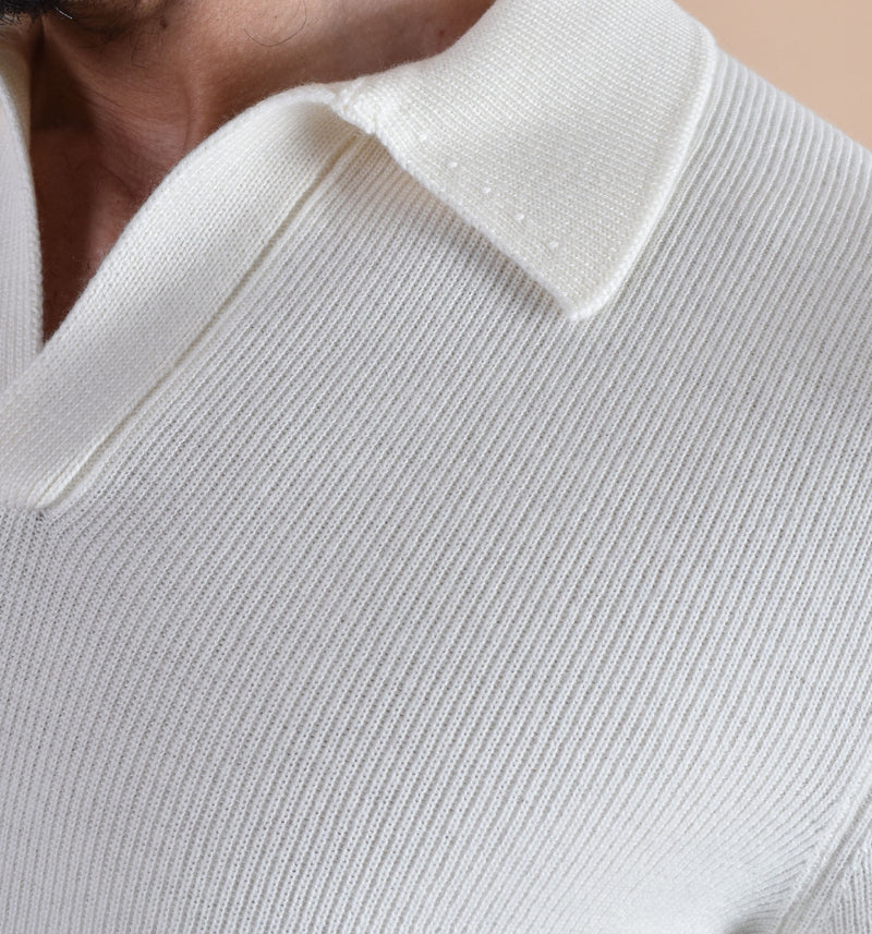 Polo Gran Sasso skipper merinos extrafine scollo V bianco 