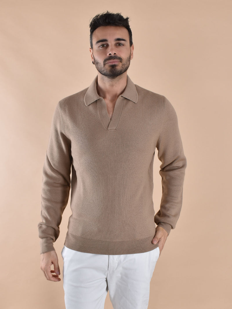 Polo Gran Sasso merinos extrafine scollo V bianco 