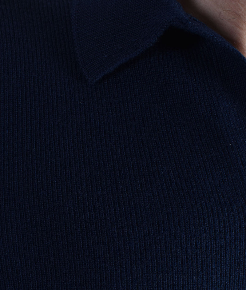 Polo Gran Sasso skipper merinos extrafine scollo V blu 
