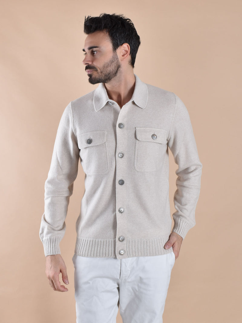 Cardigan Gran Sasso felted cashmere polo sabbia 