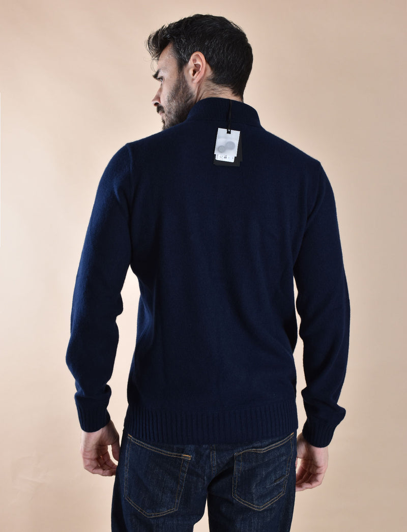 Cardigan Gran Sasso felted cashmere polo blu 