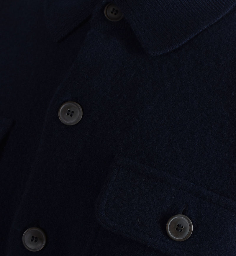 Cardigan Gran Sasso felted cashmere polo blu 