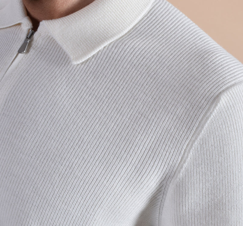 Polo Gran Sasso zip bianca merinos extrafine 