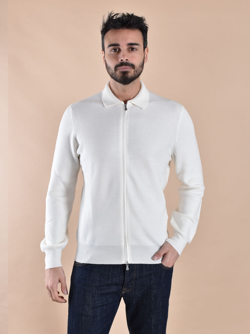 Polo Gran Sasso zip bianca merinos extrafine 