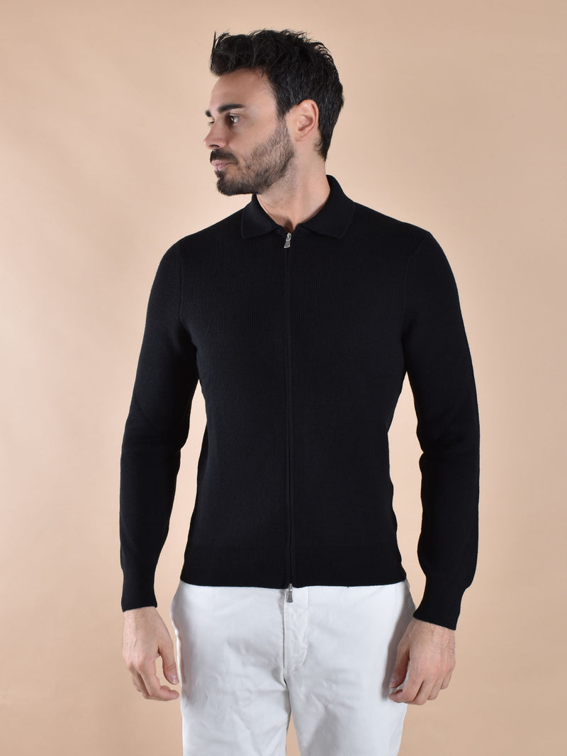 Polo Gran Sasso zip nera merinos extrafine 