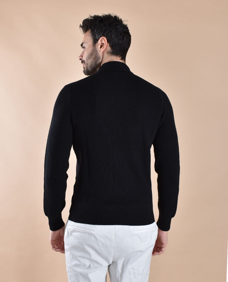 Polo Gran Sasso zip nera merinos extrafine 