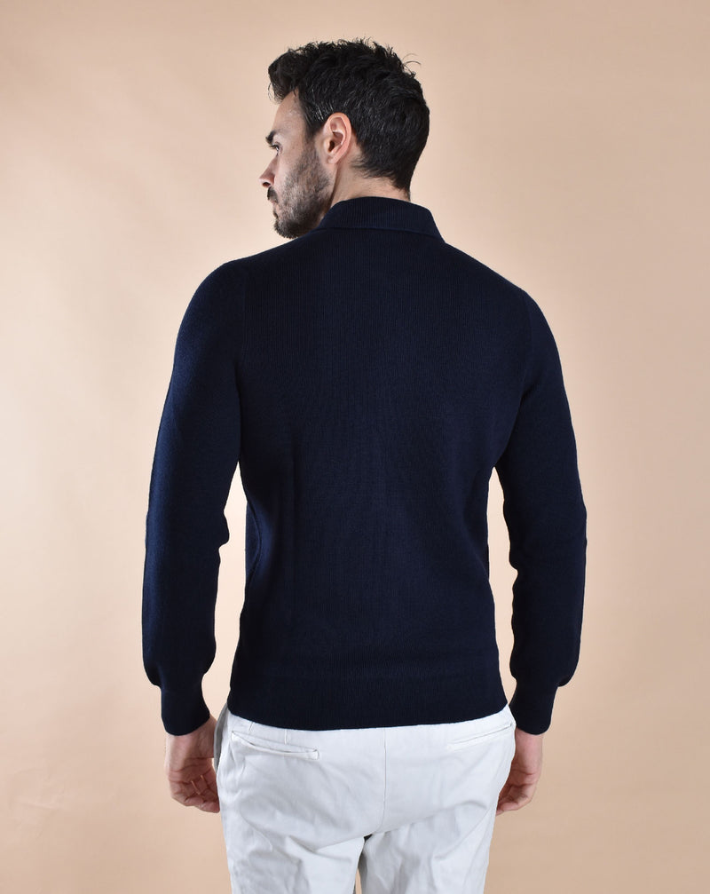 Polo Gran Sasso zip blu merinos extrafine 