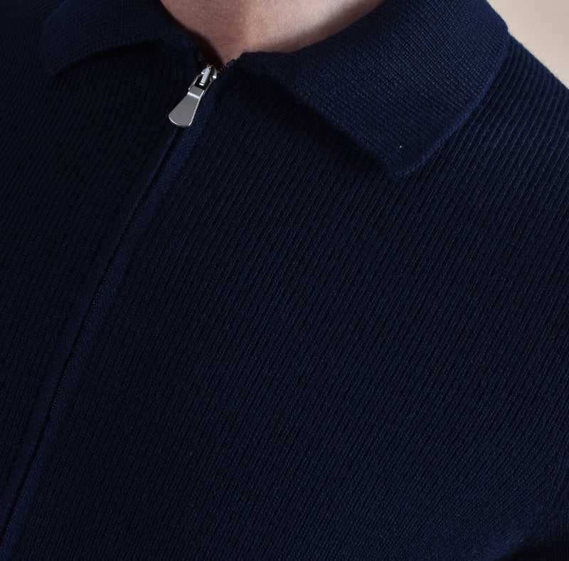 Polo Gran Sasso zip blu merinos extrafine 