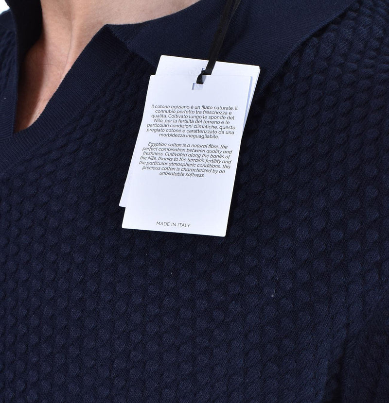 Polo scollo V Gran Sasso blu Egyptian cotton 