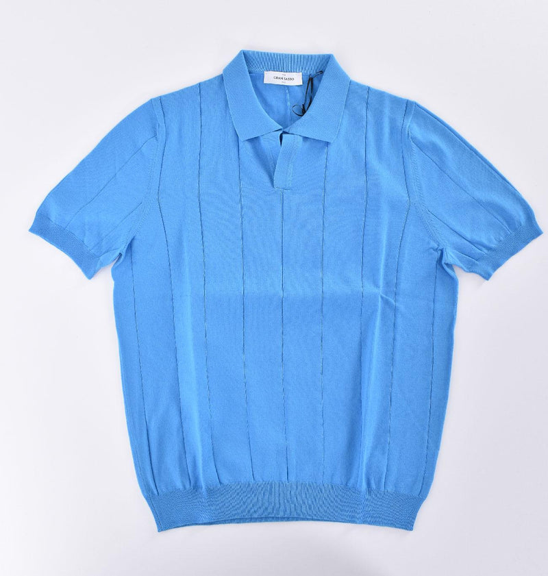 Polo Gran Sasso fresh cotton scollo V tennis blu chiaro 