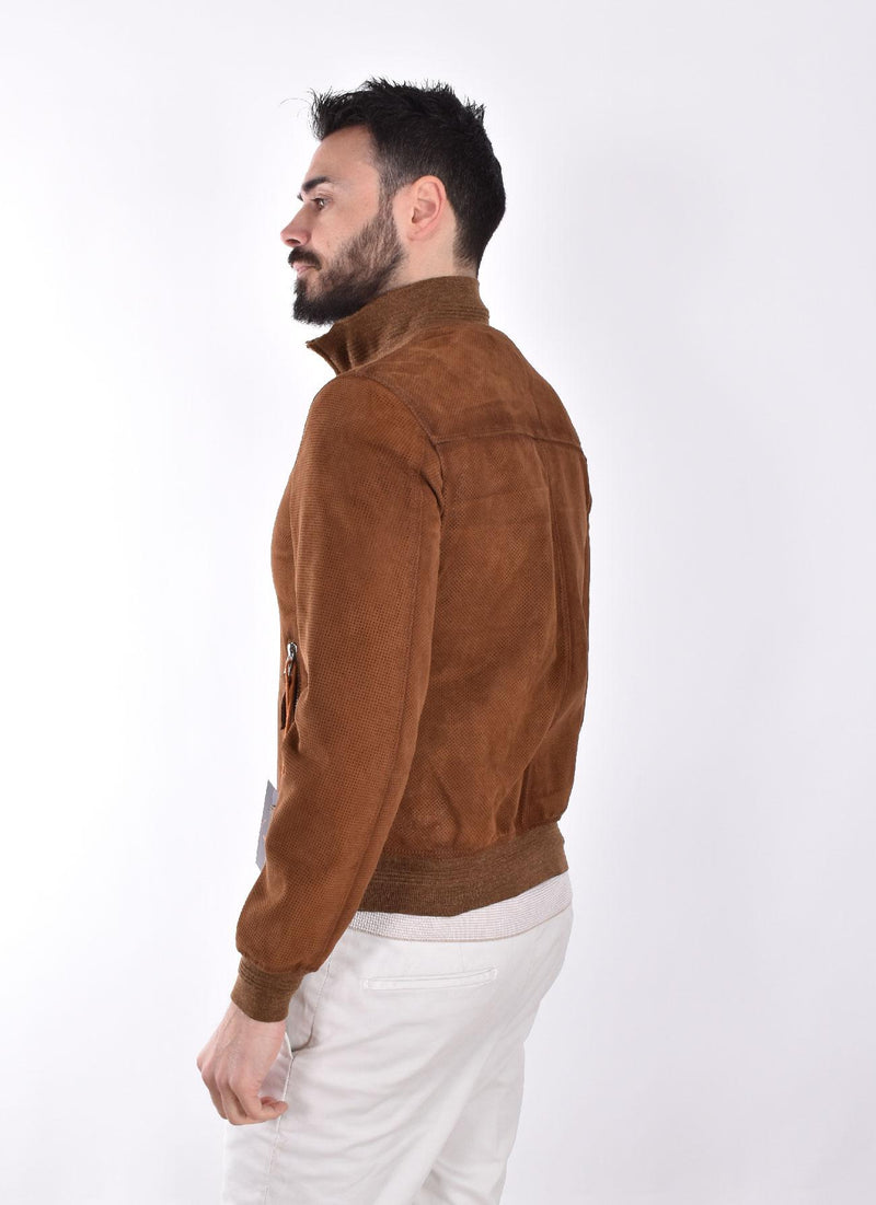 Giubbino Jack Leathers Quentin pelle scamosciata tabacco 