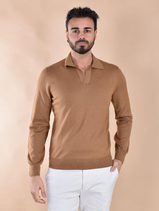 Polo Gran Sasso Athleisure cammello senza bottoni scollo V 57189 14813149 GRAN SASSO