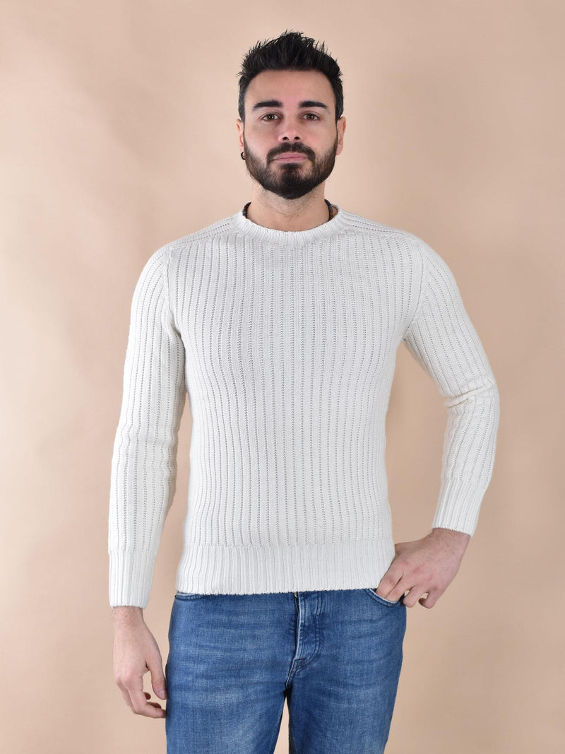 Maglia Luigi Gentile collo cratere bianco panna 119502 LUIGI GENTILE