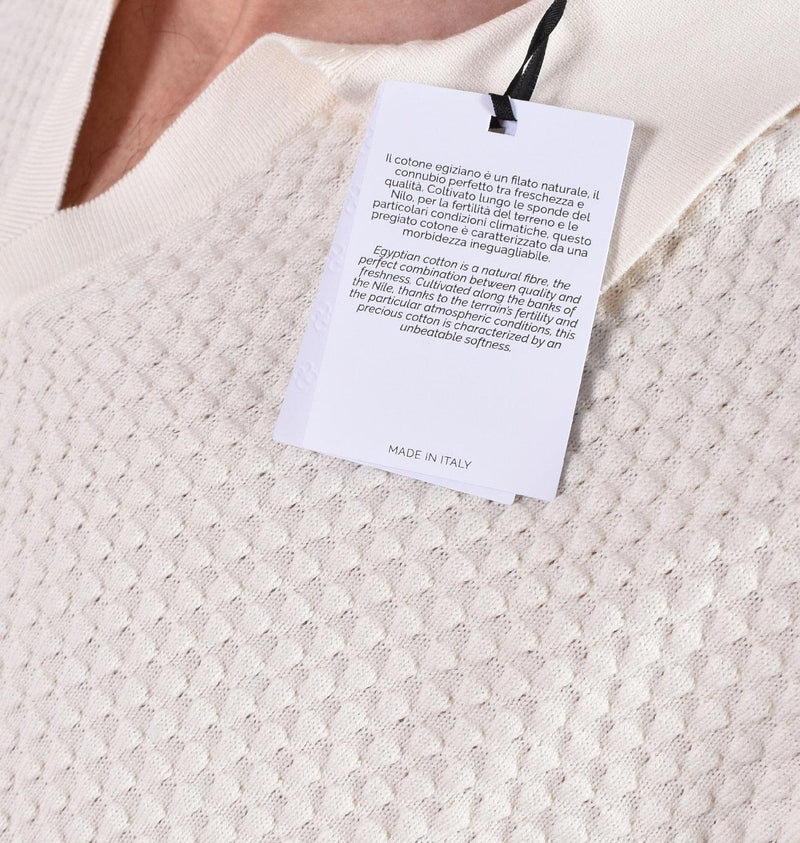 Polo scollo V Gran Sasso bianco crema Egyptian cotton 