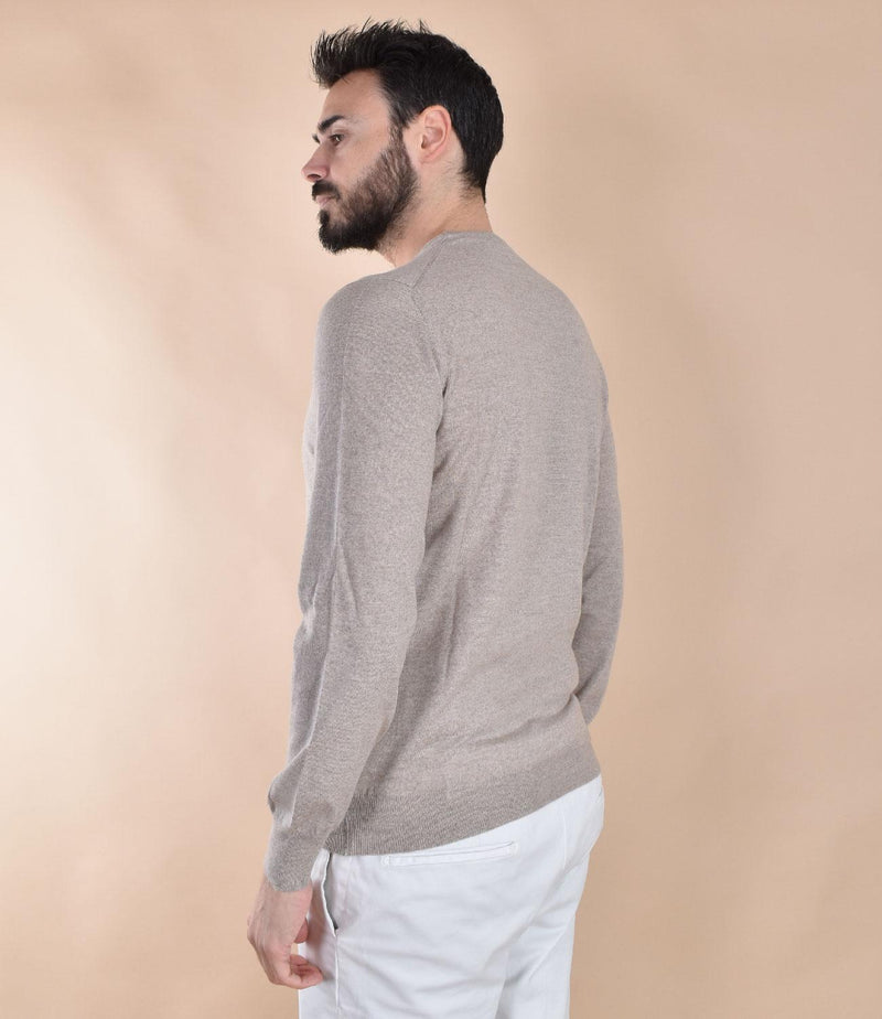 Maglia Gran Sasso extrafine merinos beige girocollo sottile 57167 14499018 GRAN SASSO