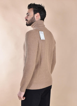 Cardigan collo alto Luigi Gentile zip inglese tasche cammello 118511 LUIGI GENTILE