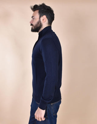 Maglia Gran Sasso cardigan giubbino collo alto blu extrafine merinos 57142 14223598 GRAN SASSO