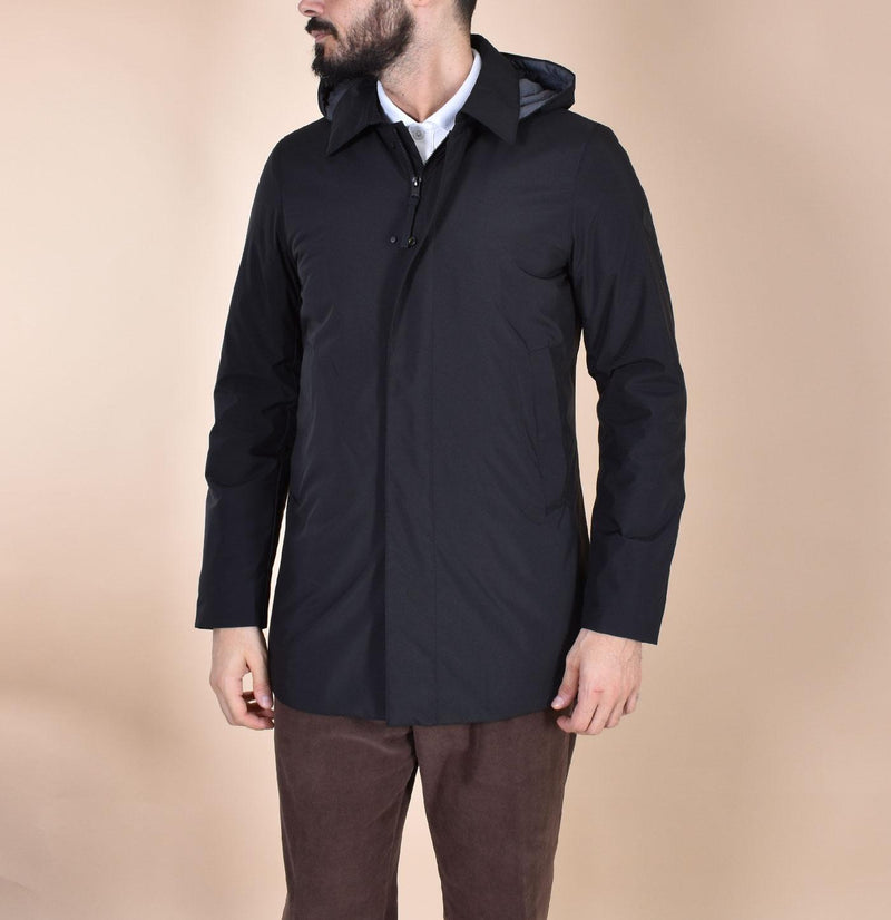 Spolverino People of Shibuya cappotto Takuya nero cappuccio PM773999 People of Shibuya