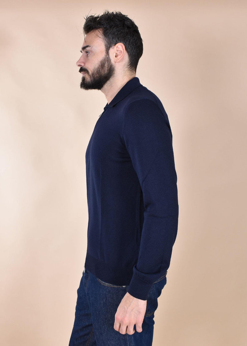 Polo Gran Sasso zip merinos extrafine blu 57196 14225598 GRAN SASSO