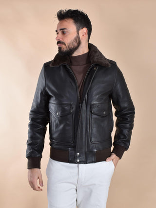 Giubbotto Schott bomber pelle moro pelliccia LC533101 Schott