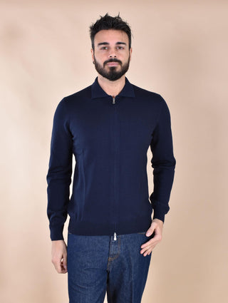 Polo Gran Sasso zip merinos extrafine blu 57196 14225598 GRAN SASSO