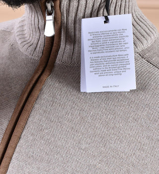 Maglia Gran Sasso extrafine merinos beige zip toppe 23102 14255018 GRAN SASSO