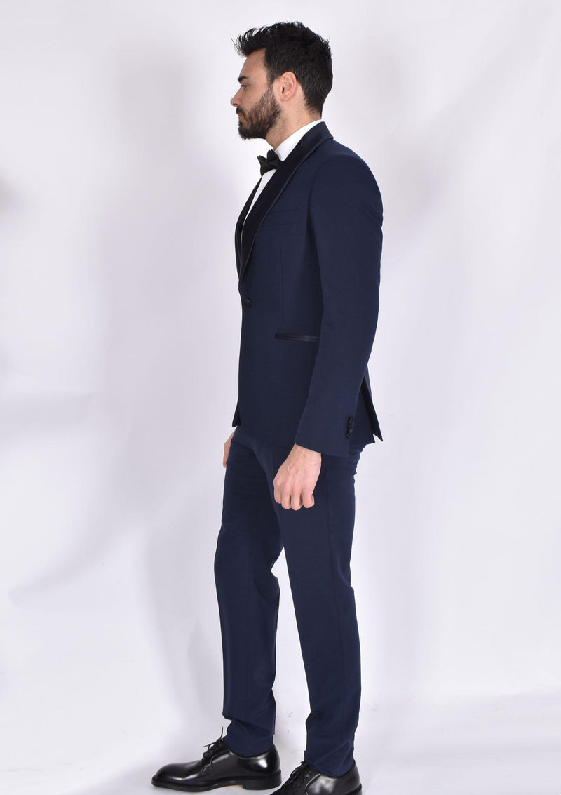 Abito Simbols smoking blu collo scialle 
